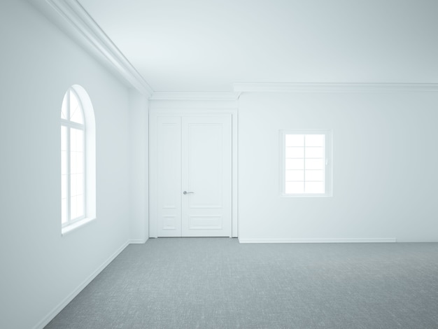 Empty living room with windows and door