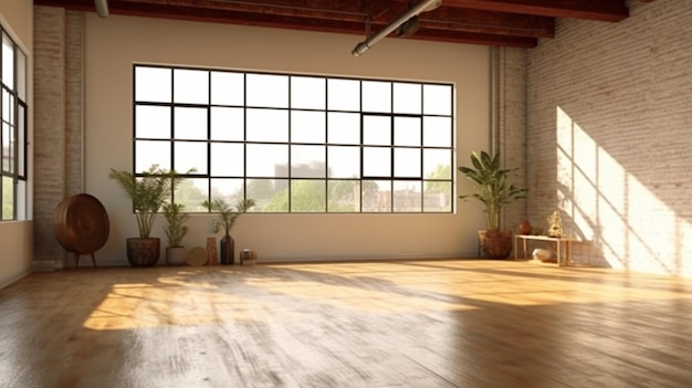 Empty loft living room with ample sunlight Generative AI