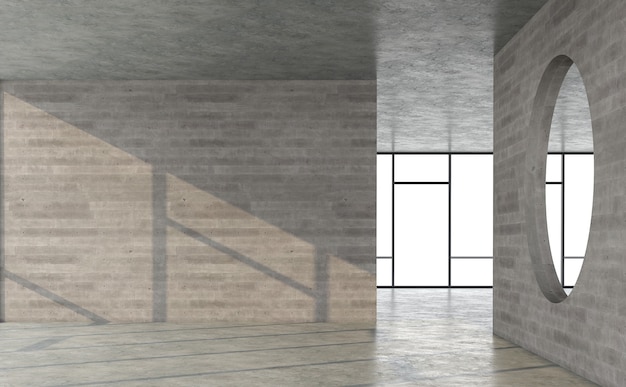 Фото Пустая бетонная комната в стиле лофт с солнечным светом в 3d визуализации комнаты