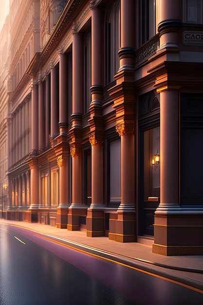 A empty London street scene with a building