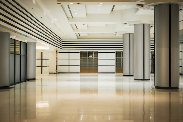 Photo empty long corridor and door in the modern office building.