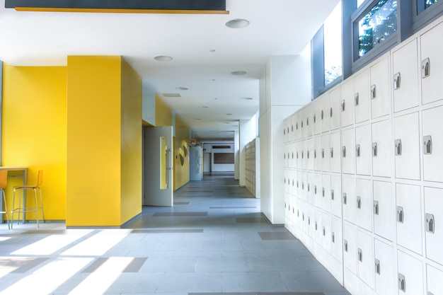 Empty long corridor in the modern office building