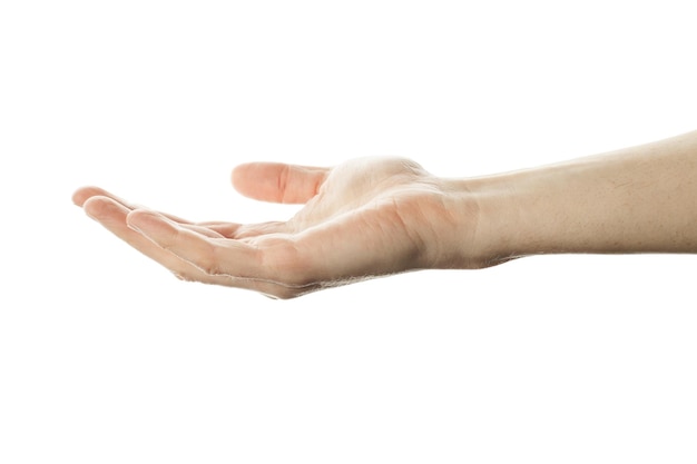 Empty man hand isolated on white Hand holding person