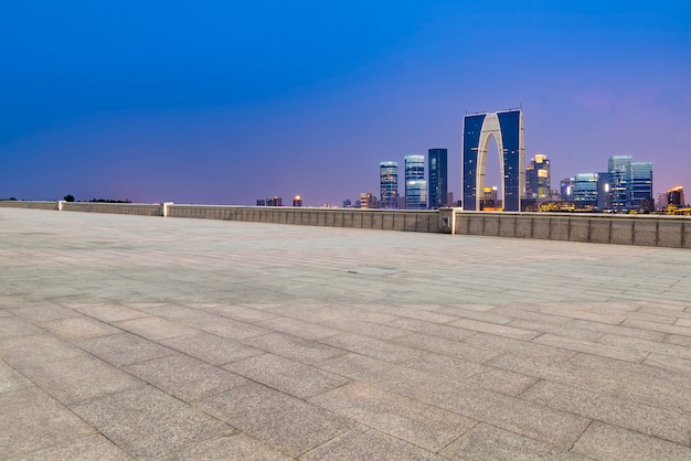 The empty marble floor and the city of Suzhou.