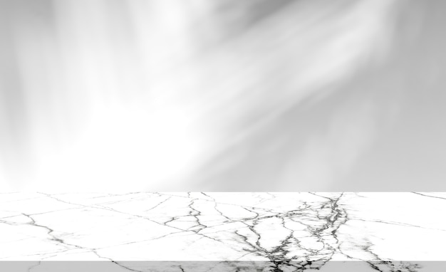 Empty marble floor shelf with shadow palm leaves background well editing display products on stage