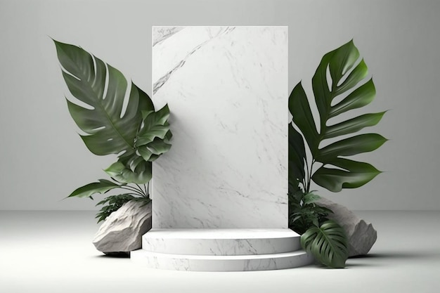 Empty marble podium background Created with generative Ai technology