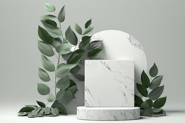 Empty marble podium background Created with generative Ai technology