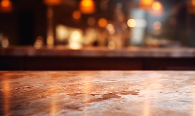 Empty marble table blurred restaurant background with copy space ai generated