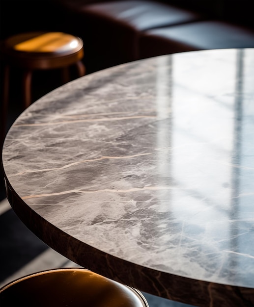 Photo empty marble table blurred restaurant background with copy space ai generated