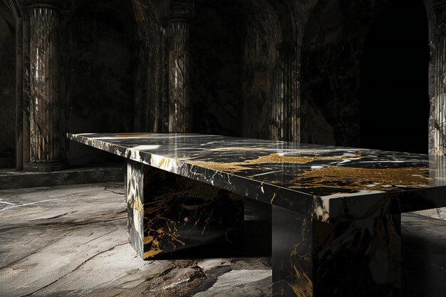 Photo empty marble table in the dark room