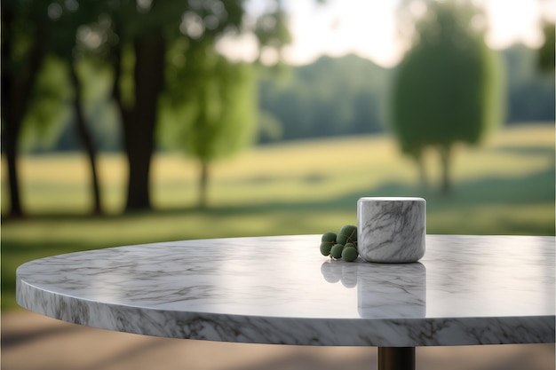 사진 자연 녹색 정원 야외의 빈 대리석 테이블