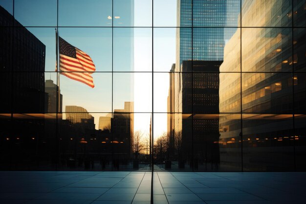 Empty meeting room in office with america flag Generative AI