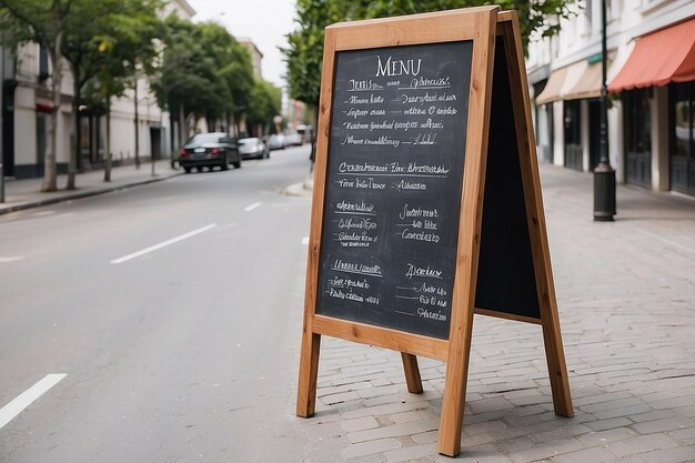 Foto tabella del menu vuota in piedi sulla strada