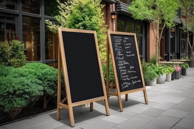 Empty menu boards on the street in springtime