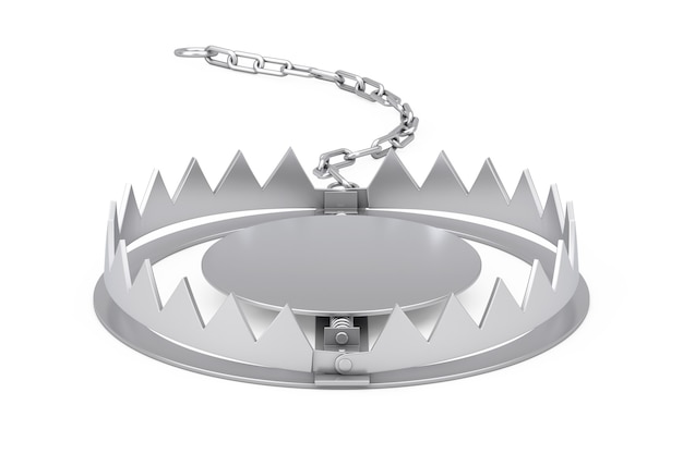 Empty Metal Bear Trap on a white background. 3d Rendering