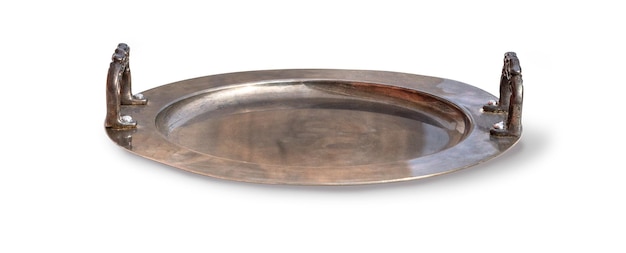 empty metal old oval-shaped tray  with clipping path