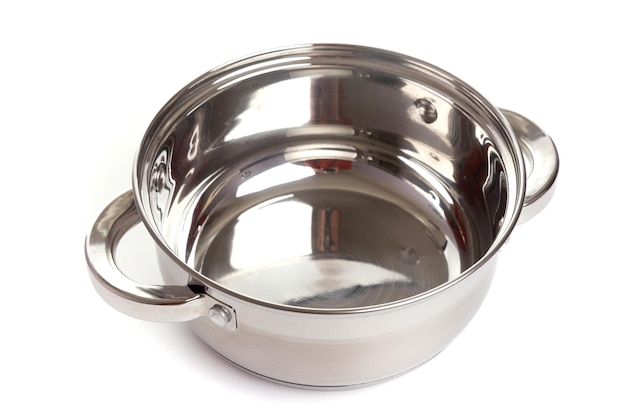 Empty metal polished pan top view