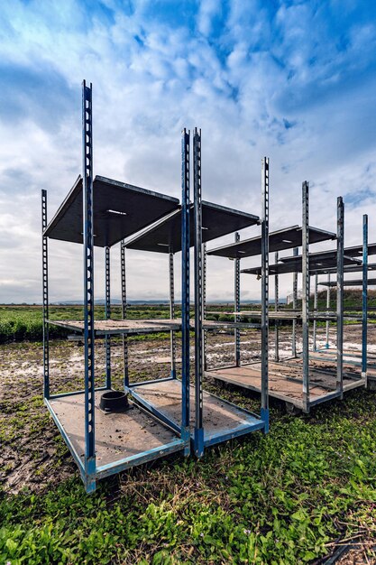 Empty metal shelves