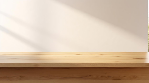 Photo empty minimal natural wooden table counter podium beautiful wood grain in sunlight