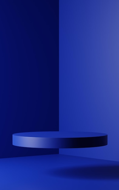 empty minimal navy pedestal display, empty stand, blank podium for product showcase, 3D Render