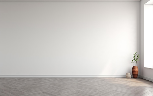 empty minimal room interior design with fishbone flooring