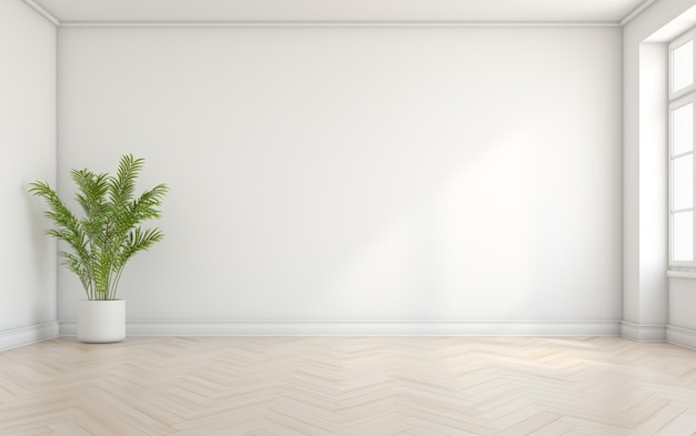 empty minimal room interior design with fishbone flooring