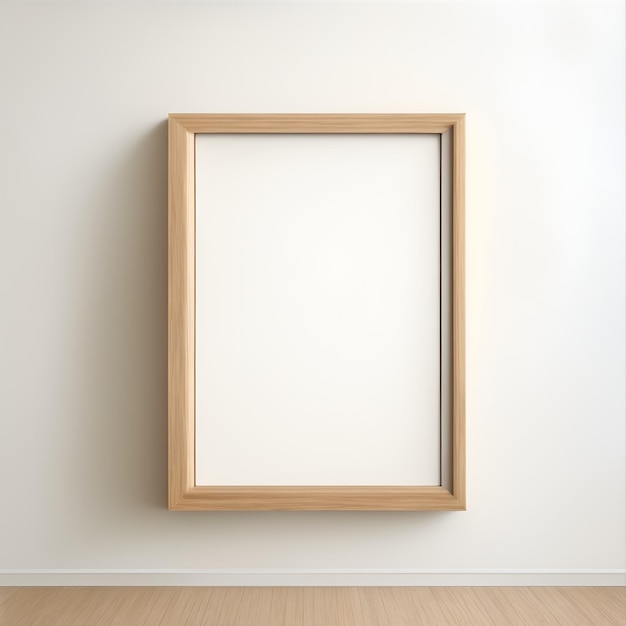 empty minimal wooden frame on white wall