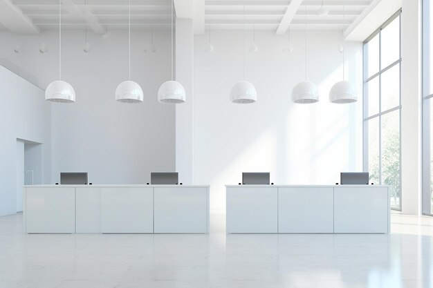 Photo empty minimalist office reception area with minimalist floor lamps