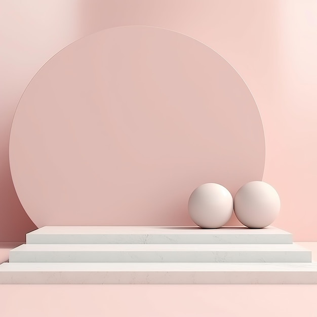 Empty minimalistic glossy scene with pearls Pink beige neutral color podium for goods and items