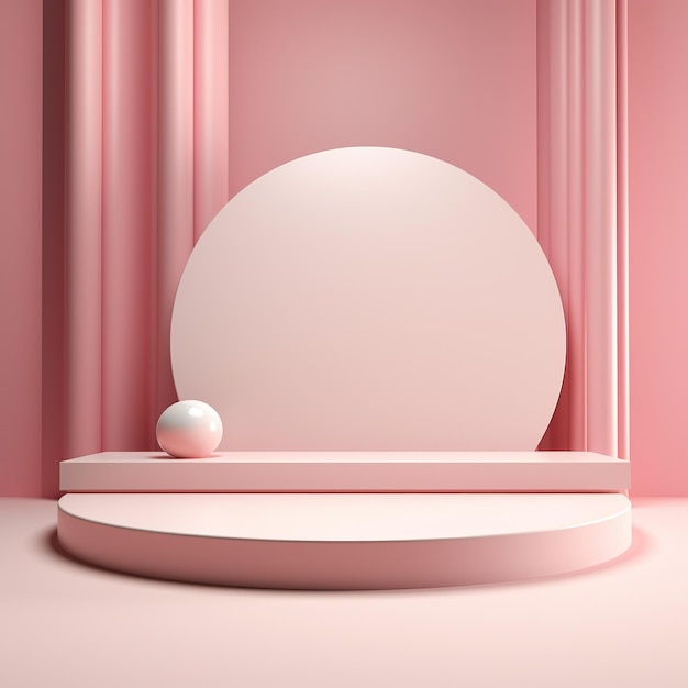 Empty minimalistic glossy scene with pearls Pink beige neutral color podium for goods and items