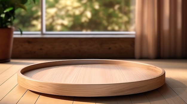 пустой минималистичный деревянный подиум на столе для демонстрации продуктов