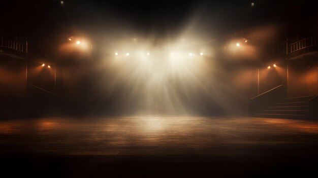 Empty misty dark stage background fog and brown spotlights Showcasing artistic works and products AI generative