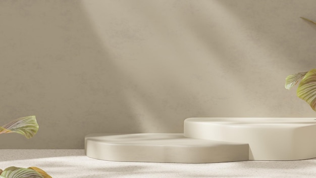 Empty mockup featuring a ceramic textured podium against a simple brown wall in a landscape layout