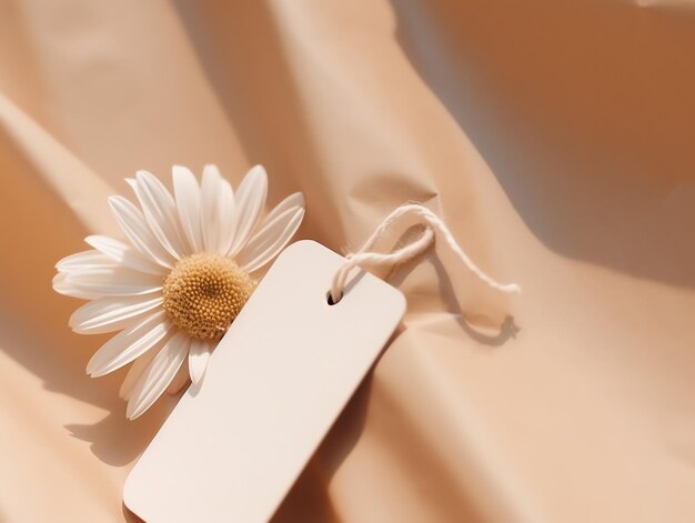 Empty mockup of tag label with flower for branding natural organic shop minimal eco friendly concept