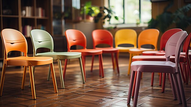 empty modern chairs in a row