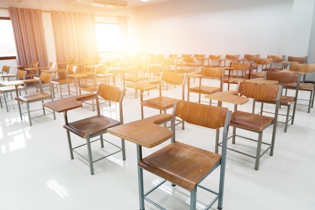 Empty modern classroom of a university without students and teachers Education stock photo