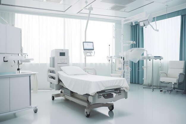 Empty Modern Hospital Room with Medical Equipment