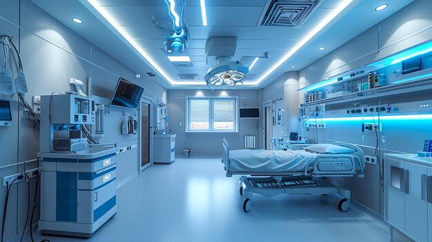 Empty modern operating room in surgical clinic Clean sterile operating ward