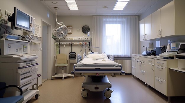 Photo empty modern operating room in surgical clinic clean sterile operating ward