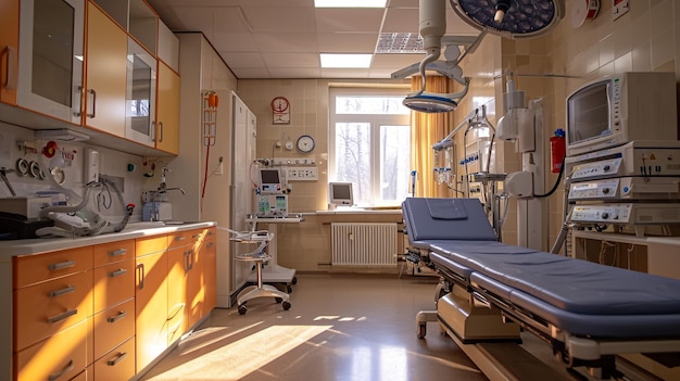 Empty modern operating room in surgical clinic Clean sterile operating ward