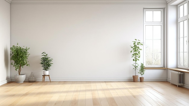 An empty modern room in an urban apartment with plain windows Generative AI