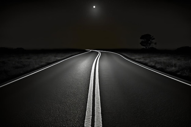 Photo an empty moonlit road at night generative ai
