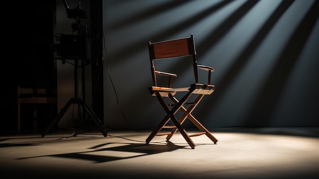 empty movie theater interior with chair and smoke on dark background with spotlights