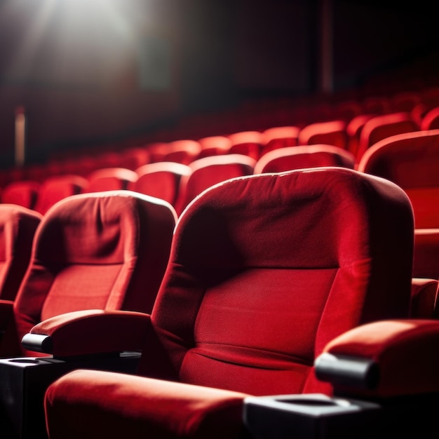 empty movie theater seats with a blank screen in the background