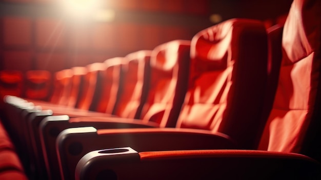 Photo empty movie theater seats with a blank screen in the background