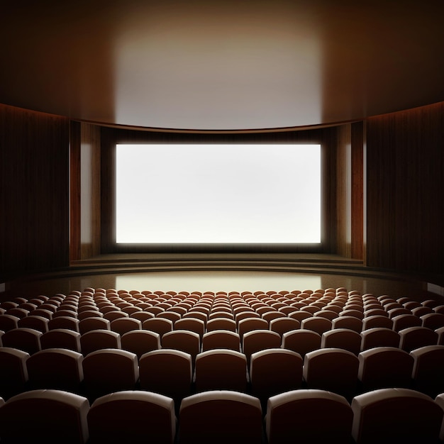 Empty movie theater with rows of seats3d rendering