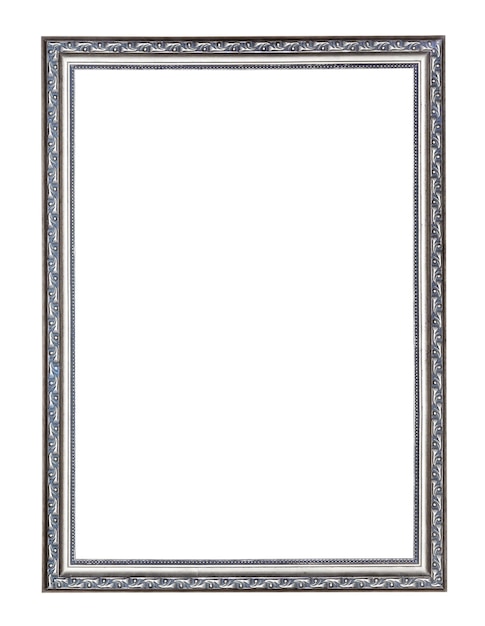Photo empty narrow silver carved wooden picture frame