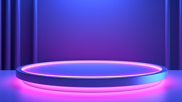 Empty neon podium display illuminated light blue and pink color isolated background ai generated