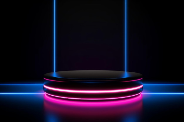 Empty neon stage for product presentation