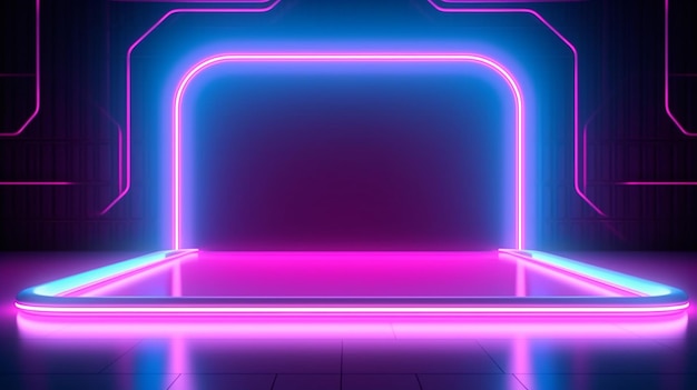 Empty neon stage for product replacement with futuristic generative AI